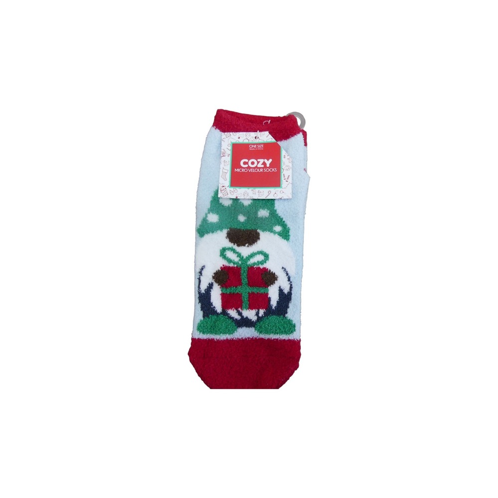 Cozy Micro Velour Socks‎ Womens OS Blue Red NWT Gnome Holiday Fuzzy Plush Knit